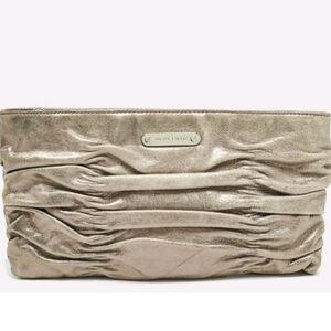 Michael Kors Webster Gold/Silverish Metallic Rushed Leather Wallet Clutch Bag